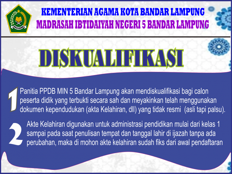 INFO PENTING DISKUALIFIKASI BAGI CALON SISWA BARU